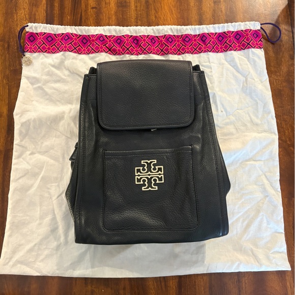 Tory Burch Handbags - Tory Burch Black Leather Backpack with Gold Logo Accent